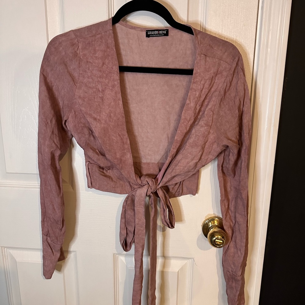 Fashion Nova Dusty Pink Tie-Front Blouse